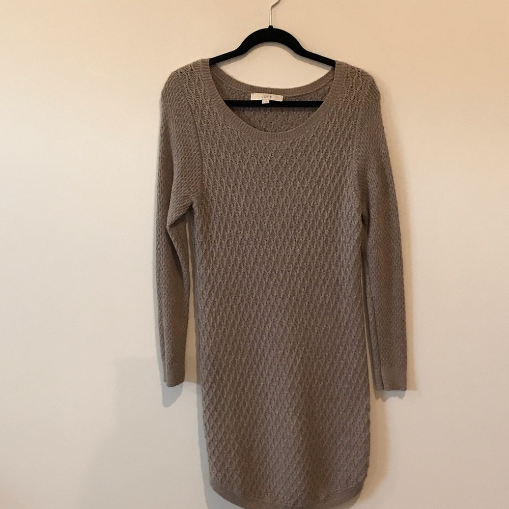 LOFT Taupe Knit Sweater Dress